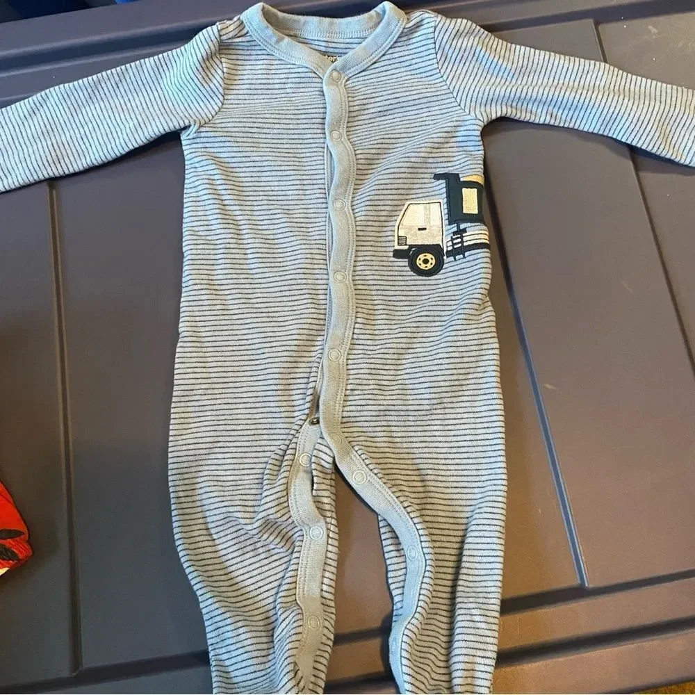 Carter's 9 Months Boys Truck Blue Striped Baby Onesie